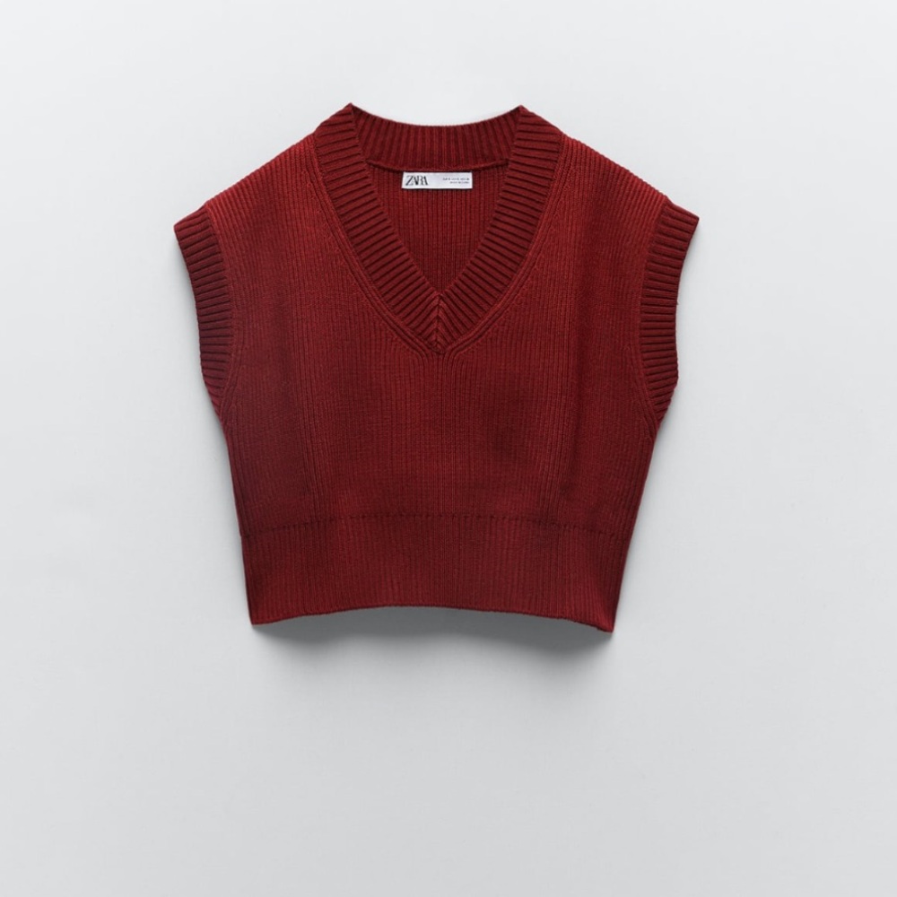 Zara Burgundy Knit V-Neck Vest